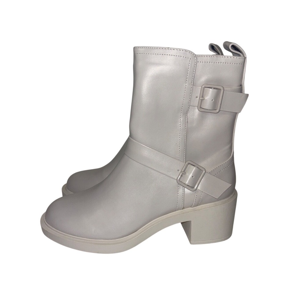 Alfani Womens White Biker Boots Chic Glam Chantal Faux Leather Booties Shoes NEW